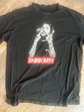 Black Graphic Crewneck Tee with Bold Red Logo